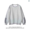 レディース トップス アメリカン 3本 バー ラウンドネック スウェットシャツ レディース 秋服 2025 ヘビー カップル フードなし 長袖 トップス