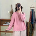 レディース トップス 春の ゆったり 長袖 ラウンドネック 韓国 プルオーバー カジュアル ファッション トップス