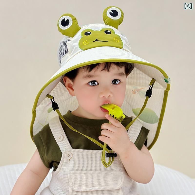 キッズ 幼児 帽子 夏用 薄手 コットン製 子供用 サンシェード カエル 春秋 旅行 男の子 女の子 赤ちゃん用 つば 広 首 保護 サンハット