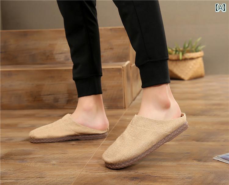 オシャレ サンダル スリッパ リネン 綿 ハーフ バッグ 包 頭 牛 すじ 底 ダリ 夏 通気性 カップル スリ..