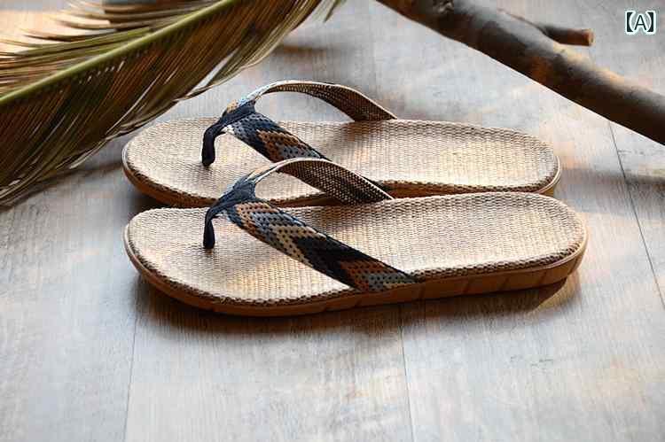 オシャレ サンダル スリッパ 夏の リネン スリッパ メンズ ビーチ サンダル アウトドア ホーム レトロ 男性用