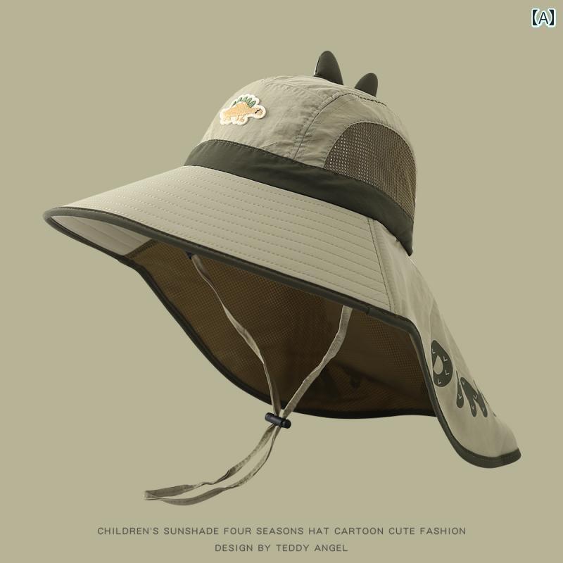 キッズ 幼児 帽子 子供用 帽子 男の子 恐竜 ショール フィッシャーマン ハット 女の子 夏用 つば 広 サンシェード 赤ちゃん 通気性 日よけ