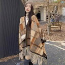 レディース オシャレ スカーフ 女性用 メイラード チェック 柄 ショール 韓国 の 秋冬 フェイク カシミヤ 暖かい スカーフ マント 厚手