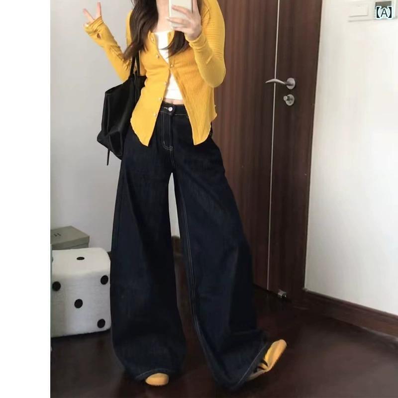 ワイド パンツ オシャレ ハイウエスト ダーク ブルー ジーンズ レディース ワイド レッグ 大きめ サイズ mm 洋 ナシ シェイプ レトロ ストレート フロア レングス パンツ