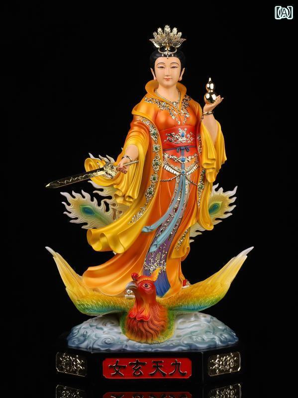 インテリア オブジェ おしゃれ 九 天の 神秘的な レディース 立像が 鳳凰を 踏んでいる 聖母 お姫様が 描かれた 玄 武 天 尊 寺の 家の 町の 仏像の ...