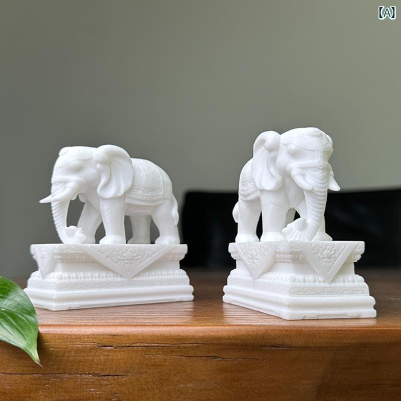 インテリア オブジェ おしゃれ 白い 大理石の 象の 飾り リビング ルームの 幸運を 引き付ける デスク ポーチ ワイン キャビネットの ドアの 吸水性 富の 石の ペア