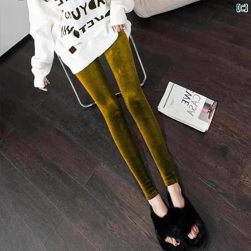 レディース パンツ レディース 2024 ハイエンド ガール レッド パンツ ベルベット レギンス アウターウェア ズボン タイト ペンシル