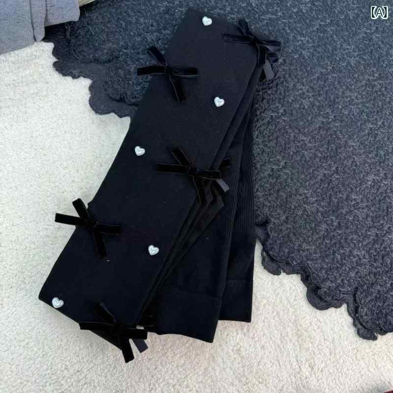 レディース パンツ レディース 蝶 結び パール タイツ ロリータ 裏起毛 九分丈 パンツ アンコラ レッド キュート レギンス