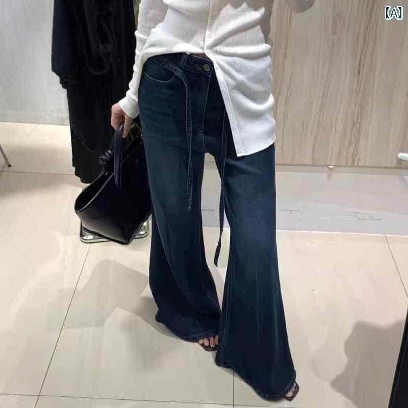 レディース デニム 足長 2025 春 伸縮性の ある 床 拭き パンツ 韓国 ファッション 滑り止め ゆったり ワイド レッグ マイクロフレア ジーンズ レディース