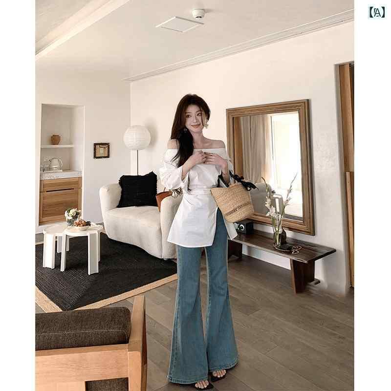 デニム ワイド パンツ 韓国 高級 スリム フレアジーンズ 女性用 2025 春 ゆったり ハイウエスト ワイド..