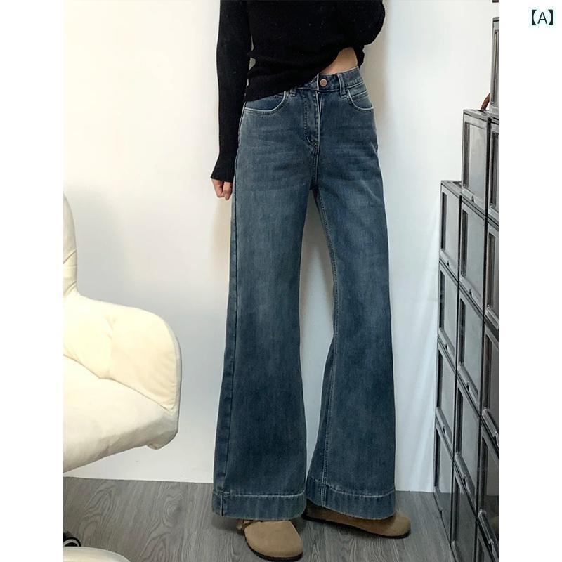 レディース デニム パンツ ハイウエストの レディース ワイド レッグ フレアパンツ 2025 大きいサイズ スリミング パンツ 脚に くっつかない 太い mmの ジーンズ