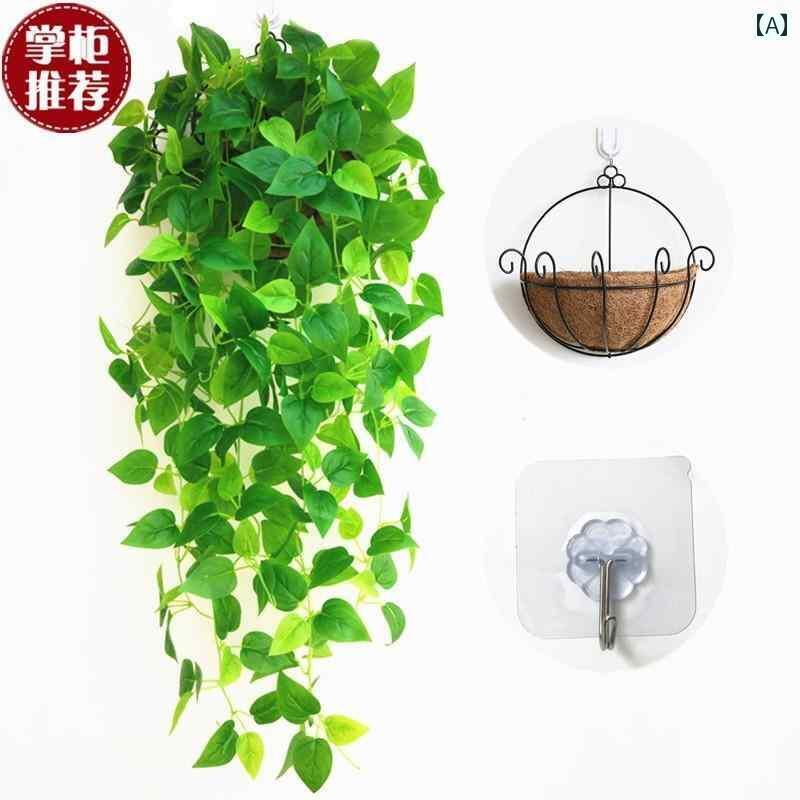 インテリア オブジェ おしゃれ 緑の 大根の 長い つるの シミュレーション 装飾的な 籐の プラスチックの 葉 屋内の 壁掛け フェイクフラワー 植物 蘭の 吊り下げ バスケット