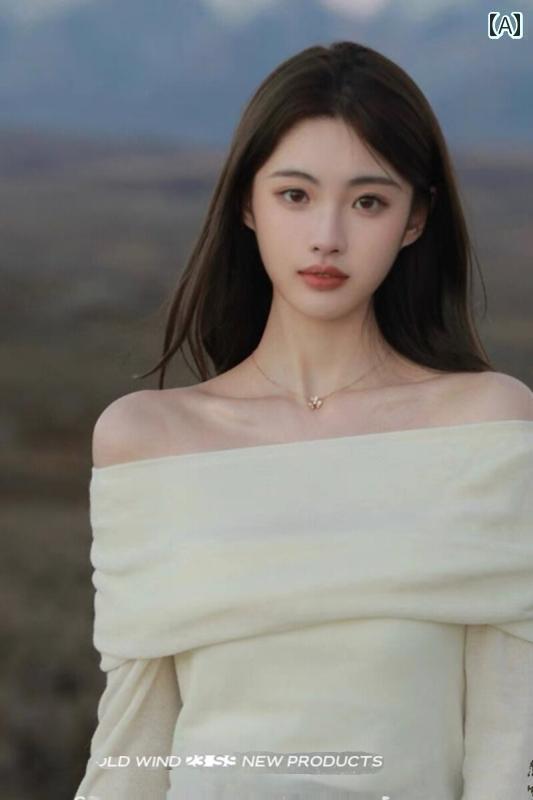 レディース トップス ハイネック フレンチスタイル ワンショルダー パイル カラー セーター レディース..