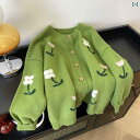 レディース トップス かわいい フォレストグリーン フラワー セーター コート 春秋冬 大きめ サイズレディース 服 mm スリム ミディアム ロング ニットカ...