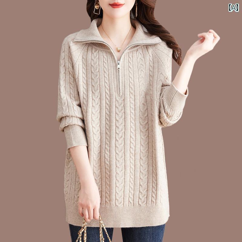 レディース トップス かわいい ミドル 丈の レディース セーター ヒップ カバー 2024秋冬 マザーズ ウ..