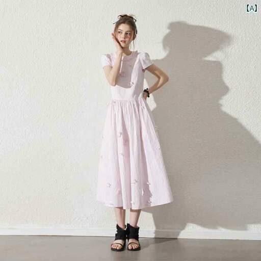 レディース トップス かわいい Callmelater 茶 語 山桜 年齢を 減らす 立体 花 ラウンドネック フリル エッジ マイクロ パフスリーブワンピース レディース トップス かわいい Callmelater 茶 語 山桜 年齢を 減らす 立体 花 ラウンドネック フリル エッジ マイクロ パフスリーブワンピース