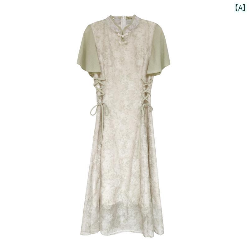 レディース ワンピース かわいい 【 三寸 レンコン】 新型 チャイナ風 チャイナ ドレス 若 風 2025夏型 民族 禅