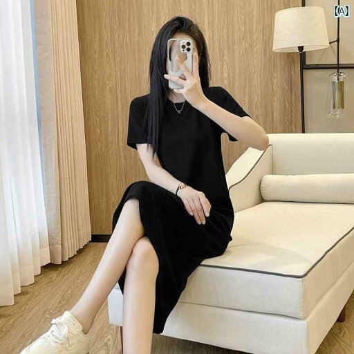 レディース ワンピース 夏 半袖 ラウンドネック Tシャツ ロング スカート ストレート スリム ゆったり アウターウェア ボトムス 風 ブラック ドレス レディース レディース ワンピース 夏 半袖 ラウンドネック Tシャツ ロング スカート ストレート スリム ゆったり アウターウェア ボトムス 風 ブラック ドレス レディース