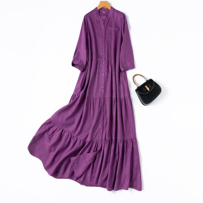 レディース ワンピース 100 % マルベリー シルクの ヘビー シルク ビッグ スイング ケーキ シャツ ドレ..