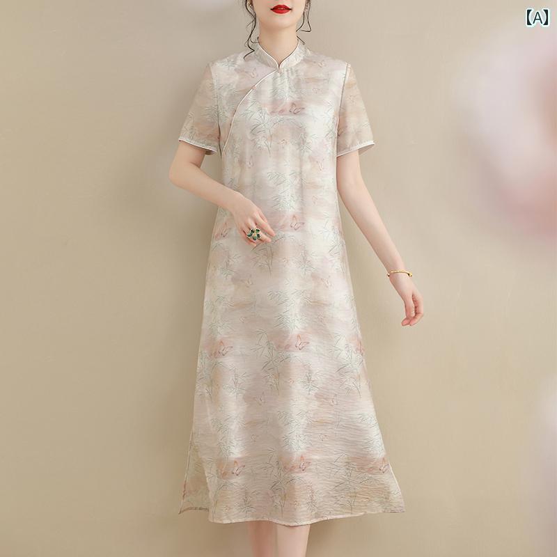 レディース ワンピース 墨と 墨の 清 華 夏の ファッション チャイナ風 チャイナ ドレス エレガントな プリント