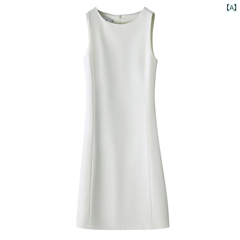 レディース ワンピース 通勤 OL ラウンドネック ワンピース リトル ブラック ドレス プロ スーツ レディース ボトムス ミドル 丈 ノースリーブワンピース