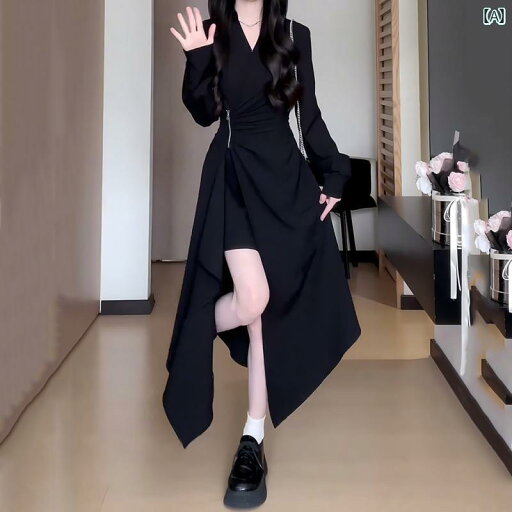 レディース トップス 春の レディース 大きいサイズ 不規則な 黒い ジッパーの ドレス 太った mm ウエストと 洋 ナシ型の 体型の スタイル スリム スカート レディース トップス 春の レディース 大きいサイズ 不規則な 黒い ジッパーの ドレス 太った mm ウエストと 洋 ナシ型の 体型の スタイル スリム スカート