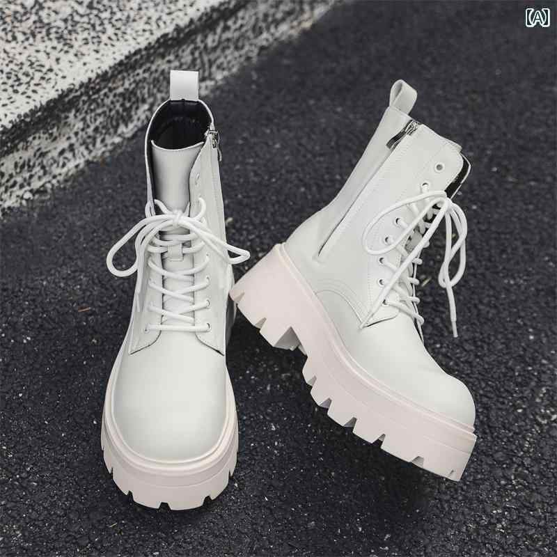 おしゃれ 靴 冬 裏起毛 ブーツ メンズ ハイカット 英国 スタイル 革 ホワイト ワークブーツ ミッド ト..