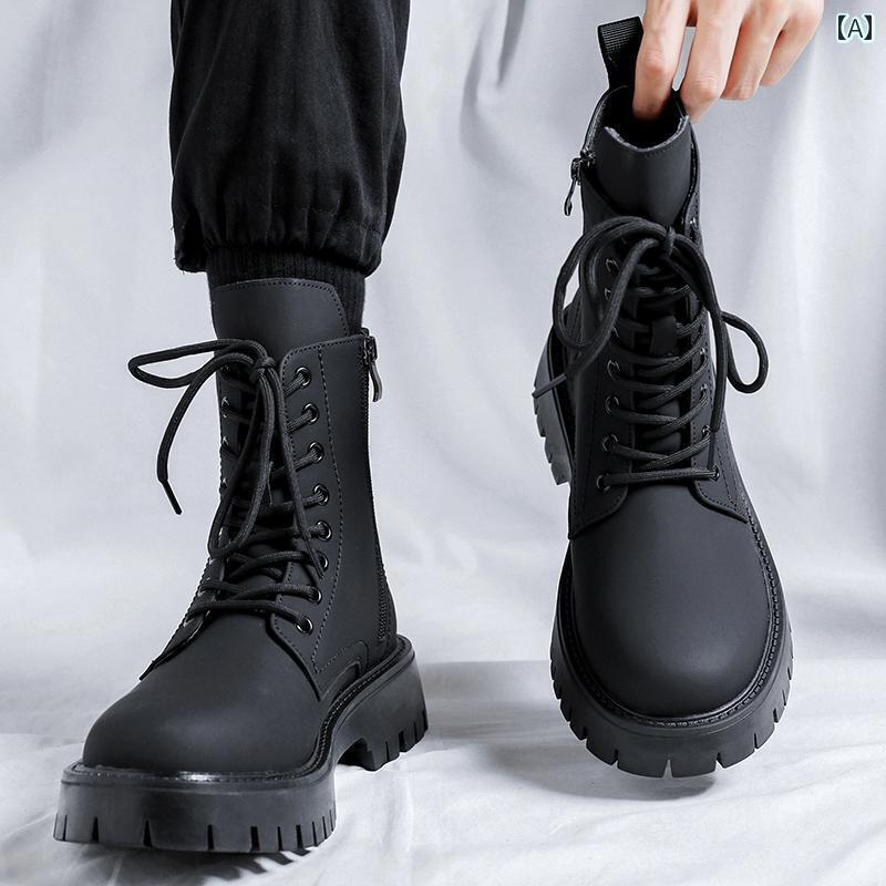 スニーカー ブーツ ブーツ メンズ 英国 風 厚底 ハイカット モーター サイクル レザーブーツ 高級 ワー..