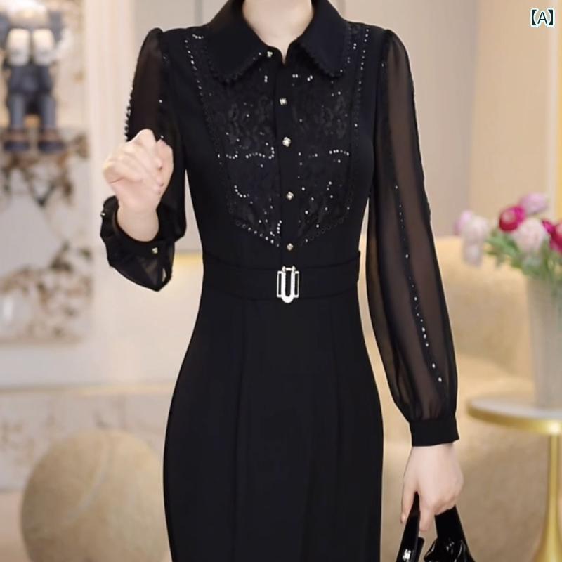 ワンピース ドレス シンプル 高級 錦織 シルクの 魅惑的の 軽い 黒の ドレス スカート 2025 春の 新型 腹を 覆い 年齢を 減らす