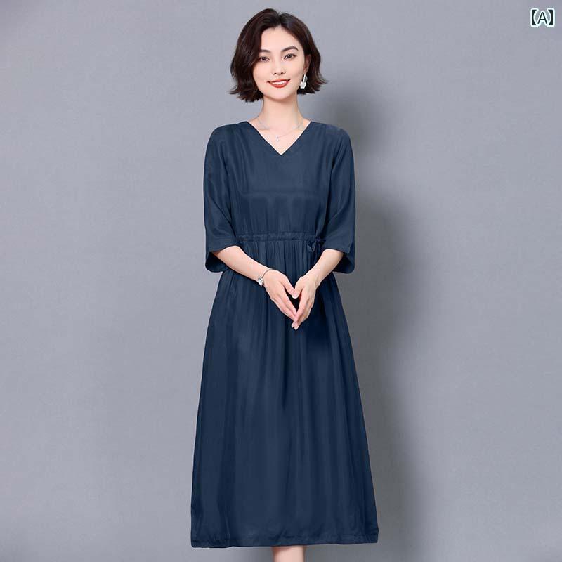 レディース トップス オシャレ 春 Vネックの 厚手 銅 アンモニア シルクの 夏の マザーズ ドレス ウエ..