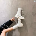 革 厚底 ブーツ レディース 内側に 高さの ある 小さめの ミドルブーツ 春秋用 シングル ブーツ 白の 丸い つま先 牛革 ショート