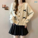 レディース トップス オシャレ カラフルな ニットカーディガン 女性用 春秋 2025年 ゆったり ショート 丈 リボン セーター コート トップス