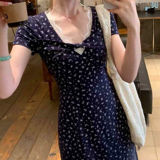 レディース ワンピース かわいい フレンチブルーの Vネック レース 花柄 ワンピース 女性用 2025 春 スタイル ウエスト 痩せ 効果の ある ロング レディース ワンピース かわいい フレンチブルーの Vネック レース 花柄 ワンピース 女性用 2025 春 スタイル ウエスト 痩せ 効果の ある ロング