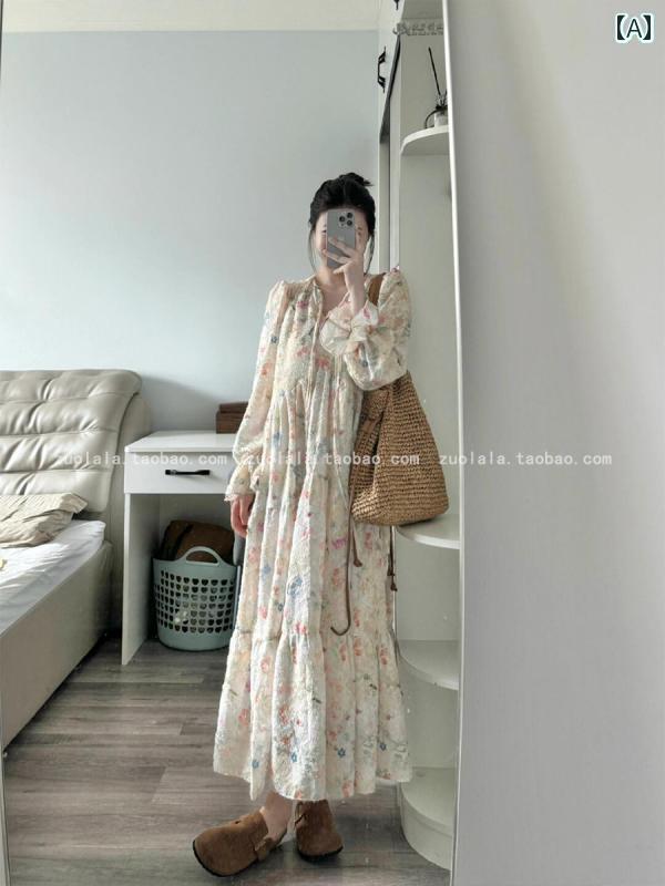 レディース ワンピース かわいい 春の レディース向け フレンチ スイートな 花柄 ワンピース 大きめ サイズ 太めの ミリ ハイエンド ゆったり スリム ホリデー ロング スカート