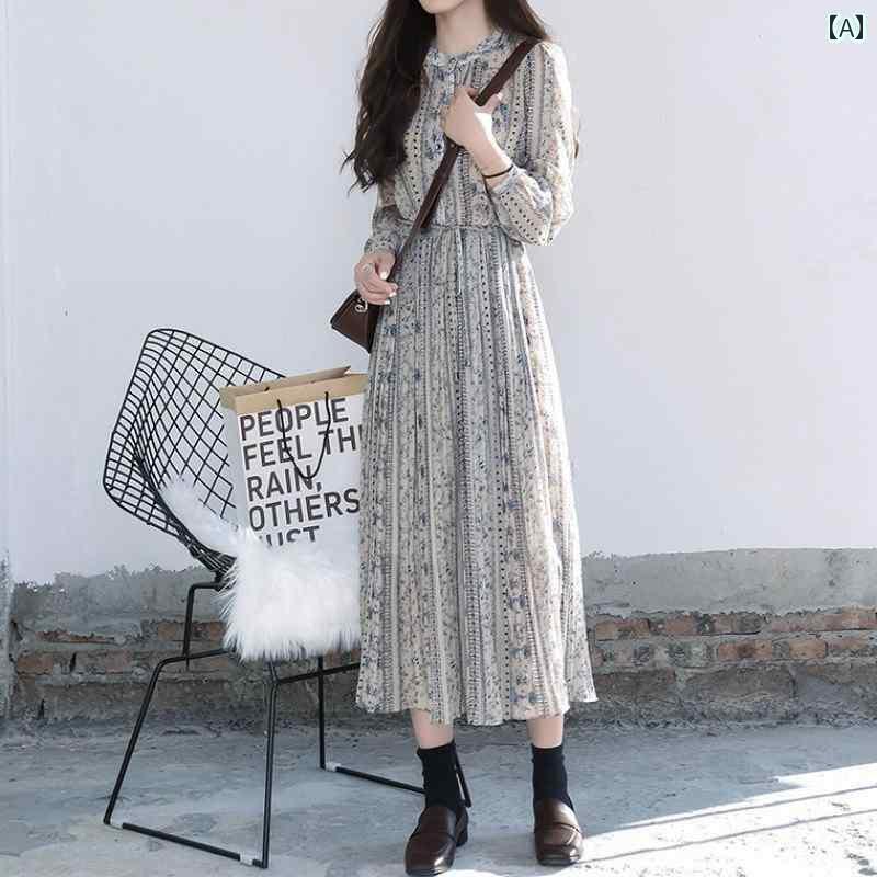 レディース ワンピース かわいい 2025 ユニークな の ウエスト ミディアム 丈の 軽い 成熟 した 長袖 花柄 ワンピース レディース 春秋