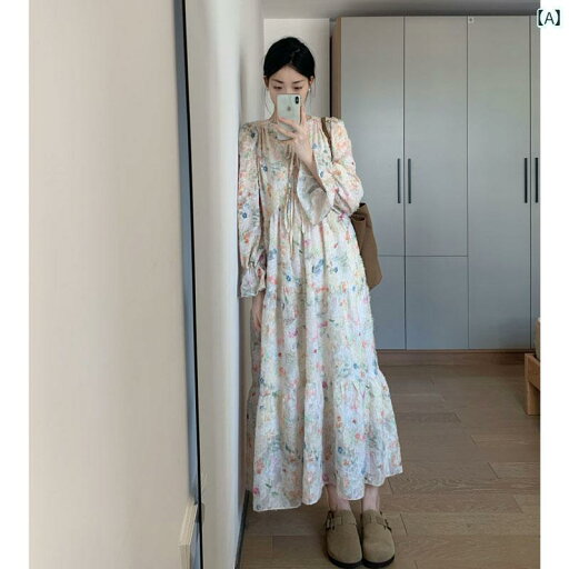 レディース ワンピース かわいい リラックス した レトロ フランス のの 花柄 ワンピース ユニークな 韓国 長袖 ロング スカート 2025 春 レディース ワンピース かわいい リラックス した レトロ フランス のの 花柄 ワンピース ユニークな 韓国 長袖 ロング スカート 2025 春
