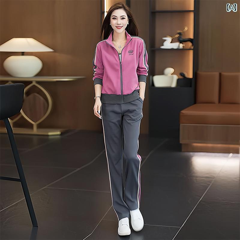 レディース ジャージ 楽ちん 韓国 長袖 ジャケットと ズボンの スーツ 2025年の レディース 年齢を 減らす レジャー スポーツ ツーピース 一式