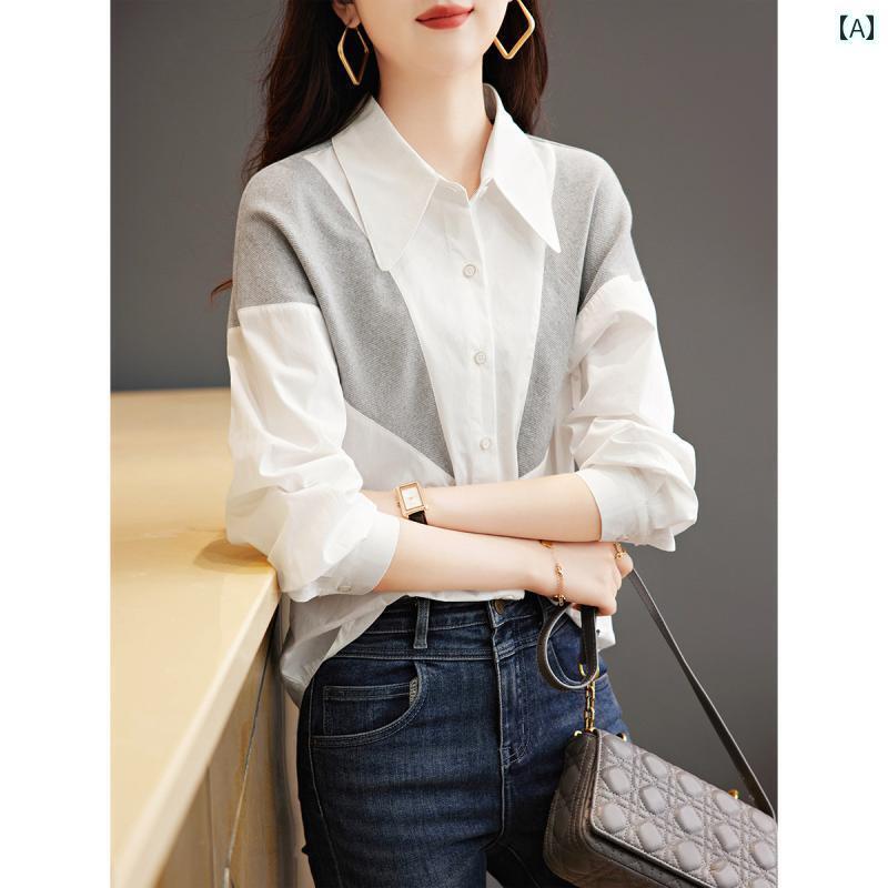 レディース かわいい アウトレット カウンター 通勤 シャツ レディース 春秋 カジュアル ゆったり トップス(4)