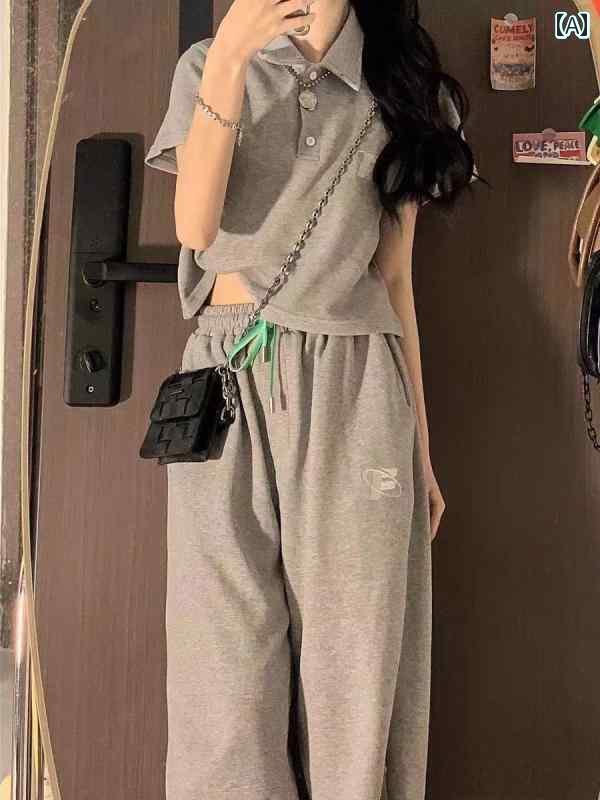 レディース おしゃれ 韓国 夏の 女性用 ウエスタン 半袖 スポーツ スーツ ゆったり 韓国 で スリム ズボン カジュアル ツーピース