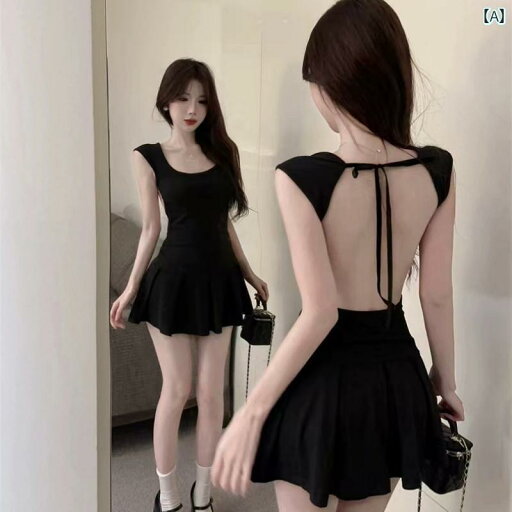 レディース トップス オシャレ 韓国 と アメリカ 黒の 魅惑的 背中 開き ドレスの レディース 服の 夏の フランス のの ホット ガール aラインの 短い スカート レディース トップス オシャレ 韓国 と アメリカ 黒の 魅惑的 背中 開き ドレスの レディース 服の 夏の フランス のの ホット ガール aラインの 短い スカート