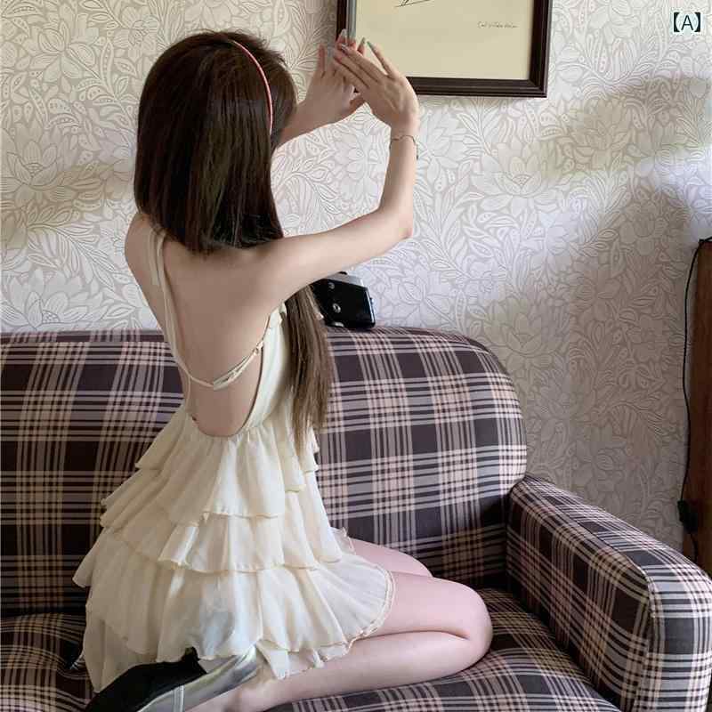 レディース トップス オシャレ 韓国 魅惑的 白い バックレス ホルターネック サスペンダー ドレス レデ..