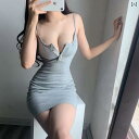 レディース トップス オシャレ 韓国 ファッション ホット ガール 魅惑的 ローカット Vネック サスペンダー ドレス 女性 夏 伸縮性 タイト ノースリーブ ...
