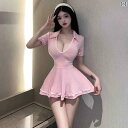 キャミソール ワンピース かわいい な ローネック 半袖 ドレス 大きい 胸元を 見せる ネットの 魅惑的 アンカー スリミング プリーツ 短い aライン スカ...