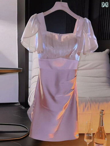 かわいい 春夏 夏の ファッションの 女性は エレガントな 高級 半袖 ドレス レディース ヒップ ラップ スクエアネック ウエスト スカート かわいい 春夏 夏の ファッションの 女性は エレガントな 高級 半袖 ドレス レディース ヒップ ラップ スクエアネック ウエスト スカート