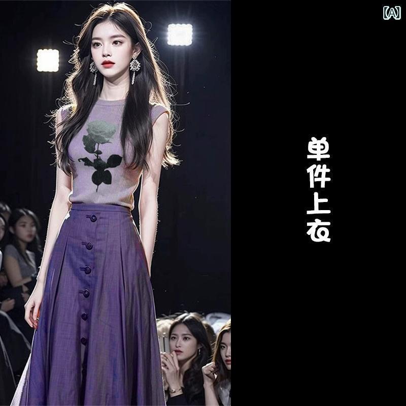 楽天willあさひ楽天市場店かわいい 春夏 2025年 婦人服 高級小 ワンピース 紫 ノースリーブ トップス スカート スーツ 女性 夏