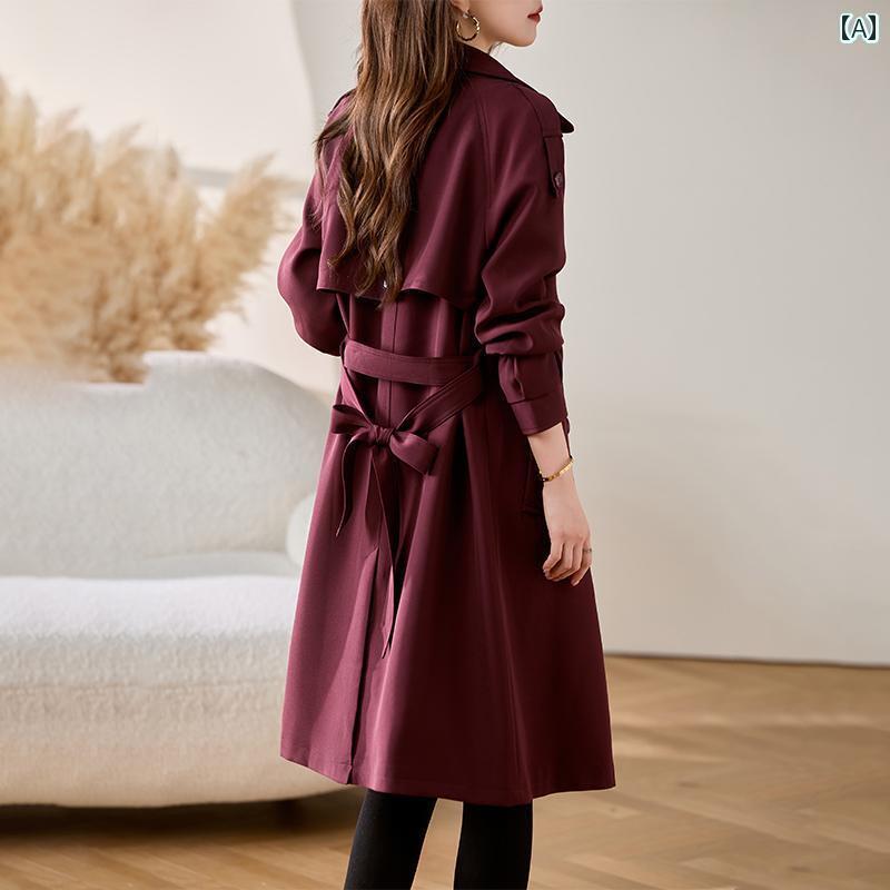 レディース コート 春 オシャレ アンコラ レッド ウィンドブレーカー レディース ミドル 丈 2025 春秋型 スリム ハイエンド 英国 風 コート ジャケット(4)