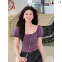 帽子 オシャレ レディース メンズ 大きいサイズ mm パープル スリムフィット 半袖 シャツ レディース 夏 スタイル フレンチ パフスリーブ スクエアネック...
