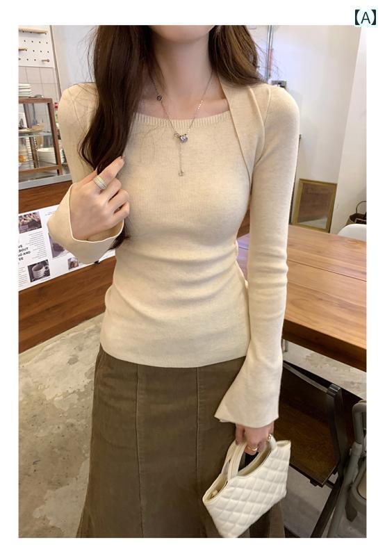 レディース トップス かわいい 春夏 センス スクエアネック インナーウェア スリム フレア スリーブ ベ..