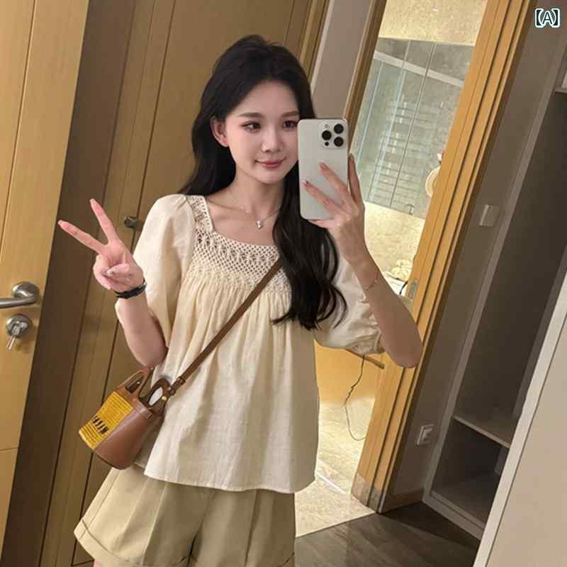 レディース トップス かわいい 春夏 フレンチシック パフスリーブシャツ 女性用 2025夏 スクエアネック トップ な スイート シャツ