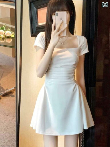 レディース トップス かわいい 春夏 フレンチスクエア ネック 半袖 ドレス 女性 夏 大きいサイズ 太め mm ホット ガール ウエスト aライン スリム ショート スカート レディース トップス かわいい 春夏 フレンチスクエア ネック 半袖 ドレス 女性 夏 大きいサイズ 太め mm ホット ガール ウエスト aライン スリム ショート スカート